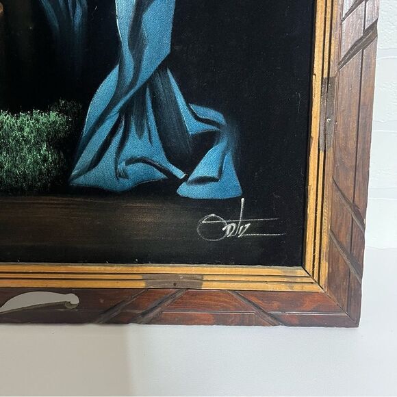 Framed Jesus Wall Art with Blue and Brown Accents made in Mexico - Picture 4 of 10